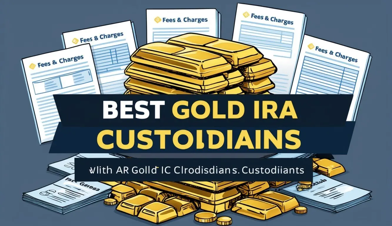 A stack of gold bars surrounded by various fees and charges documents, with a prominent 