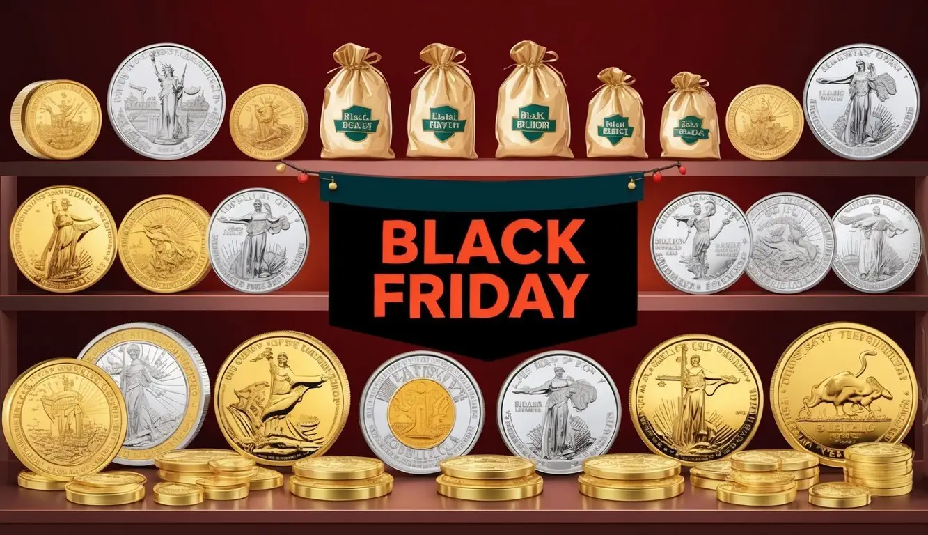 A display of various bullion products with a 